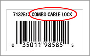 UPC label indicating model name